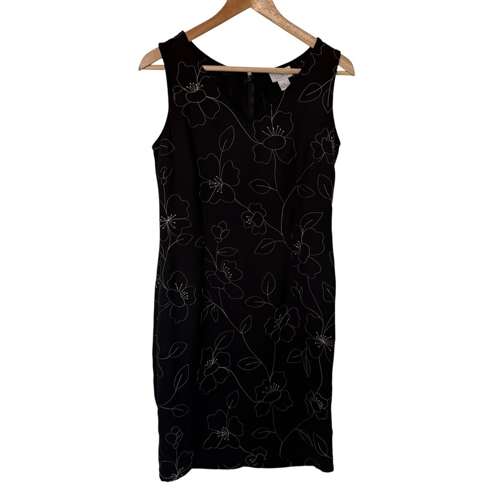 Ann Taylor LOFT Sheath Dress‎ Womens 6 Black Exc floral Embroidered Sleeveless